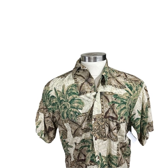 Tori Richard Men XL Aloha Shirt Palm Tree All Over Brown Green Made In Hawaii - Picture 2 of 14